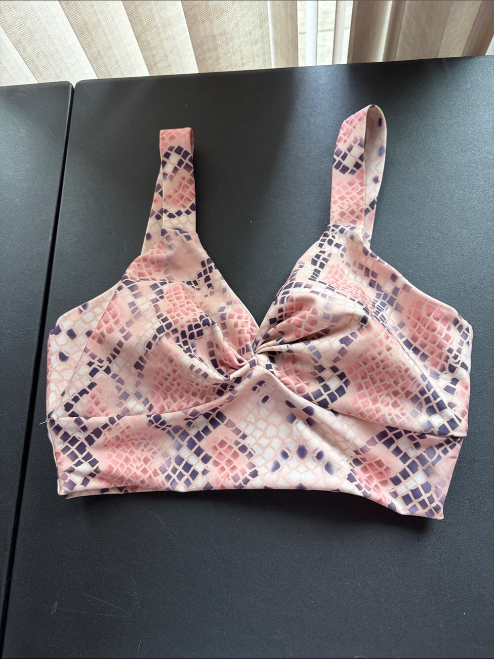Savvi Knot-Front Pink Patterned Bralette with Supportive Straps Size Small